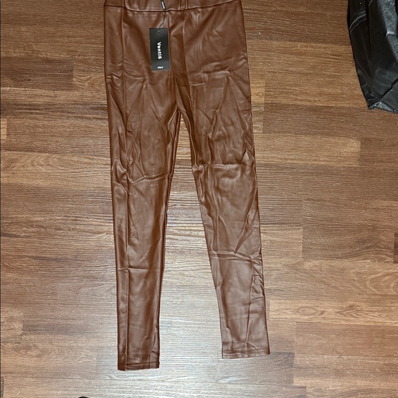 NWT chocolate brown Faux Leather leggings - Picture 2 of 3